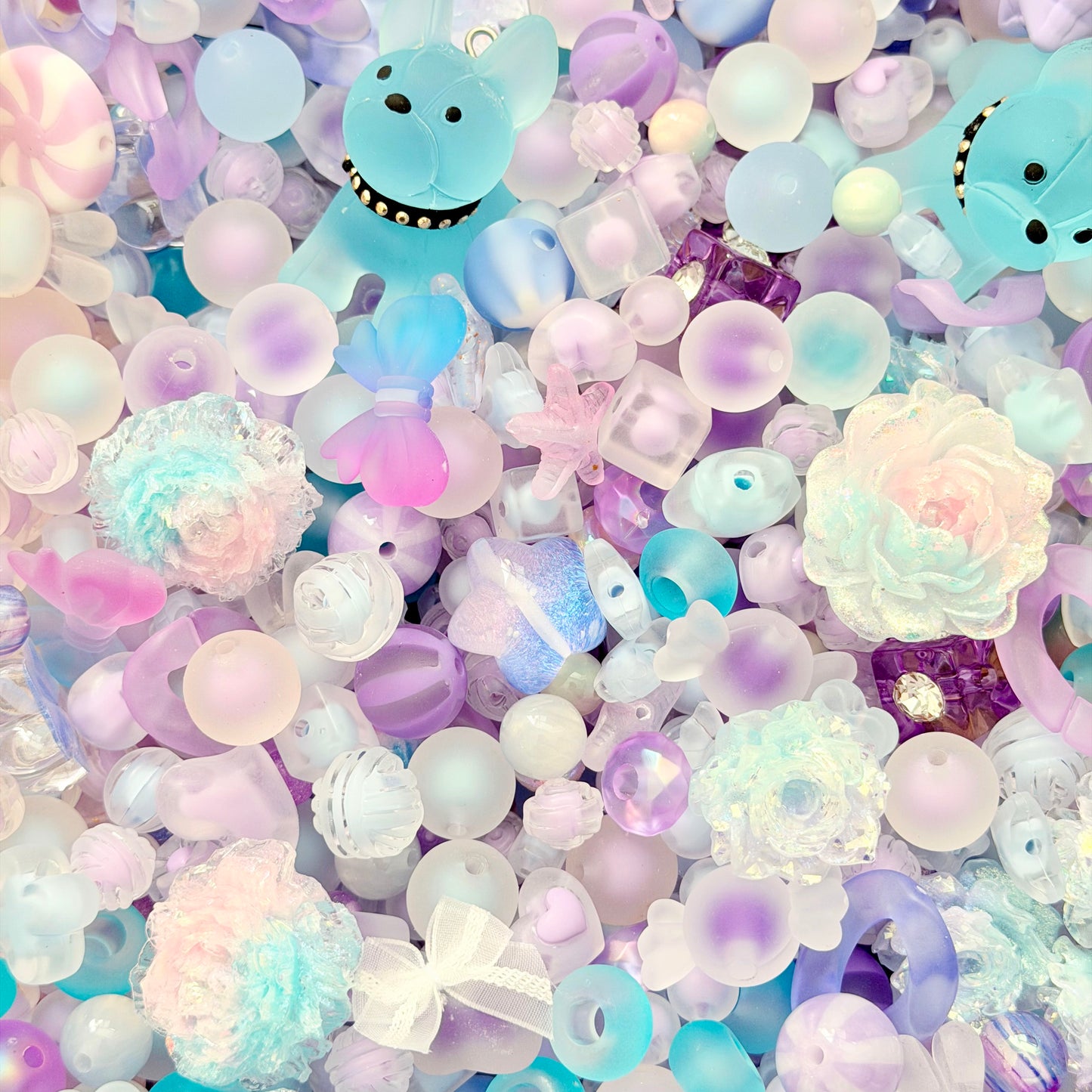 [Super01]星の綿毛ストランドビーズミックス（プラスチック / レジン / フロック 丸 + 異形珠 16-10mm ，100-600ml 六色選択）