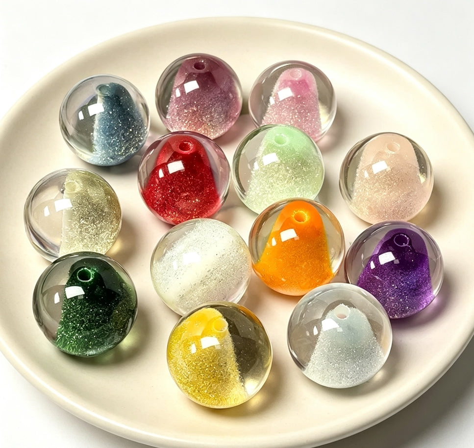 [開封]NEW.25mm 蓄光貫通穴レジン玉 惑星作りビーズ