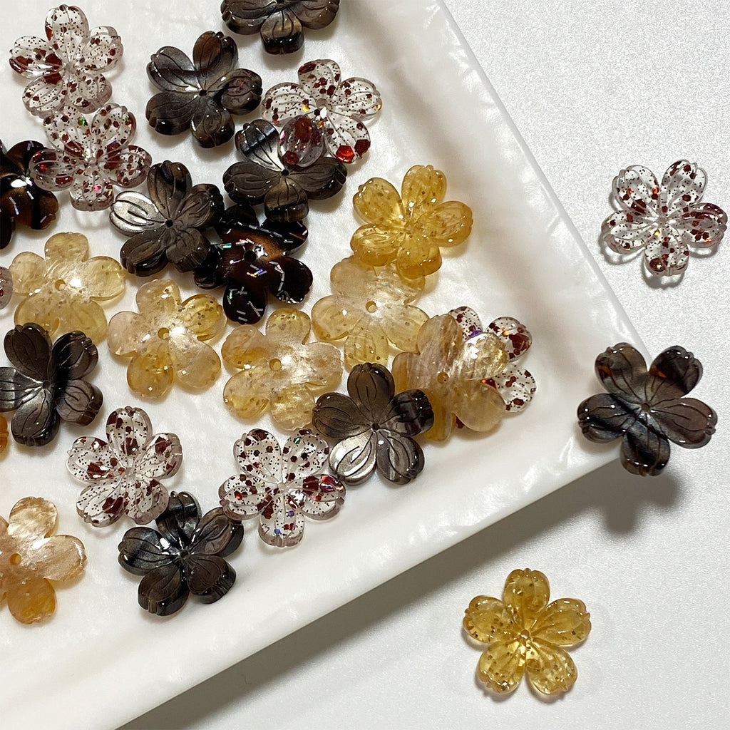 [開封] NEW.約 18mm アセテート素材 5 弁花モチーフビーズ、ブレスレット・カーチャーム・ヘアアクセ作り DIY 手芸パーツ