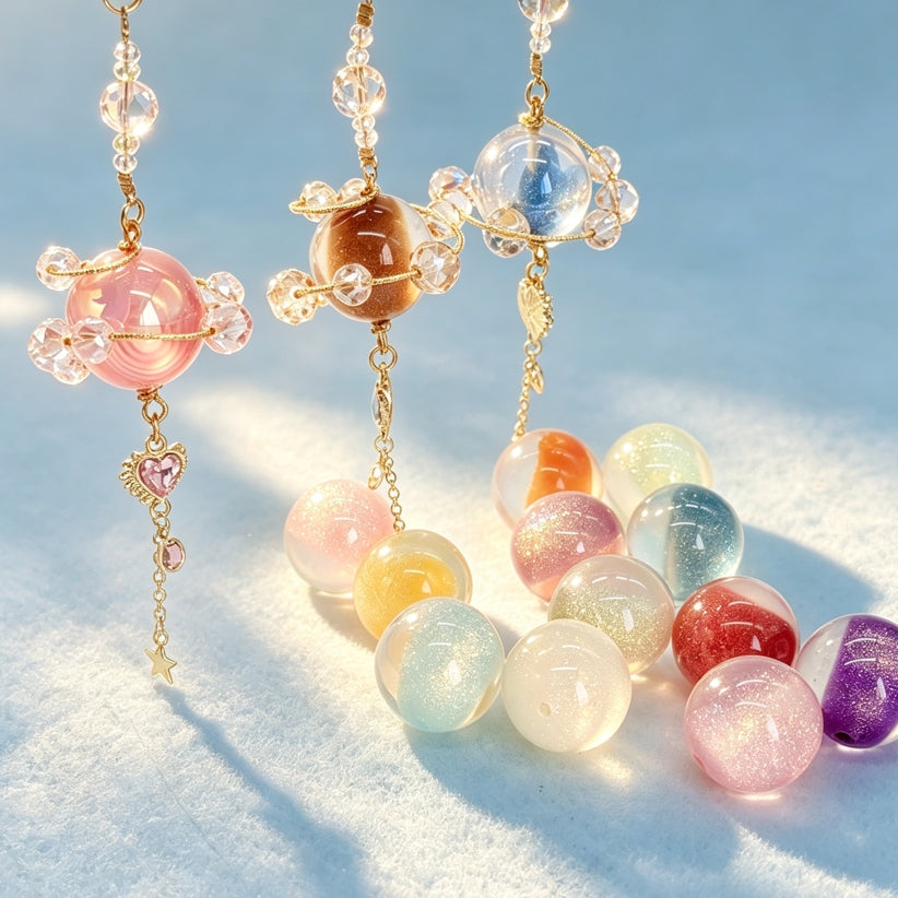 [開封]NEW.25mm 蓄光貫通穴レジン玉 惑星作りビーズ