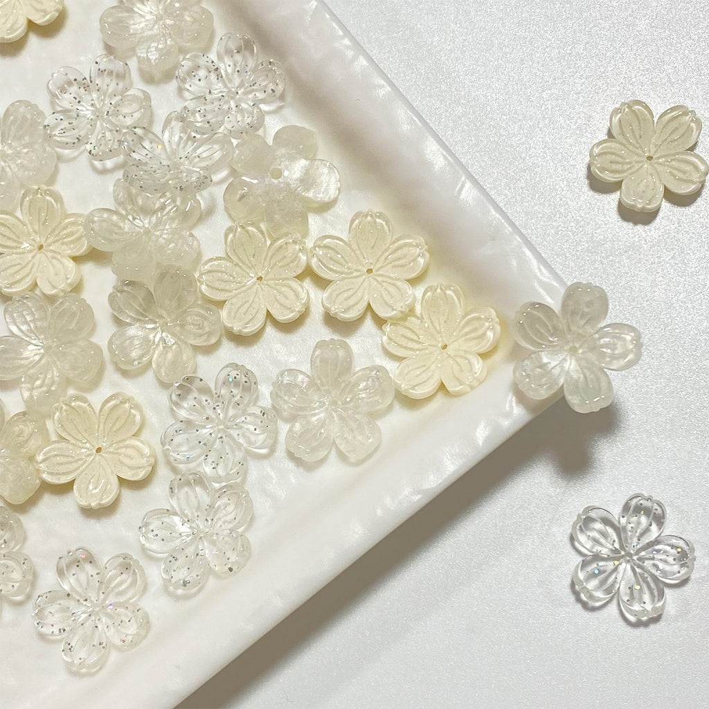 [開封] NEW.約 18mm アセテート素材 5 弁花モチーフビーズ、ブレスレット・カーチャーム・ヘアアクセ作り DIY 手芸パーツ