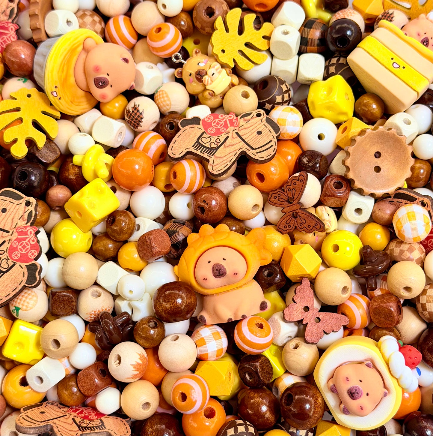 [Super03]花の波紋スルーホールミックスビーズ（アクリル / レジン / 木製 多サイズ多形状 ）