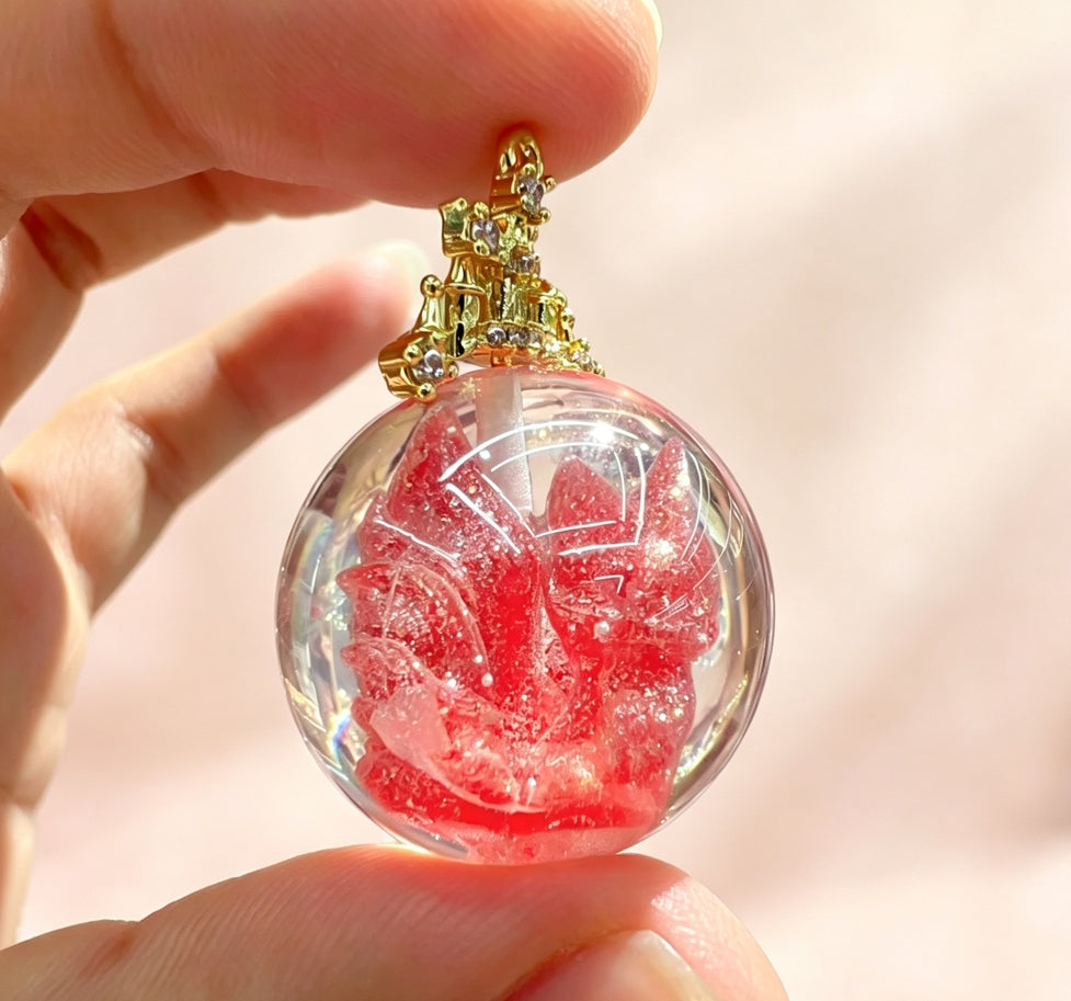 [開封] NEW.約 25mm 半穴 UV 変色＆蓄光 九尾狐ビーズ DIY アクセサリーパーツ