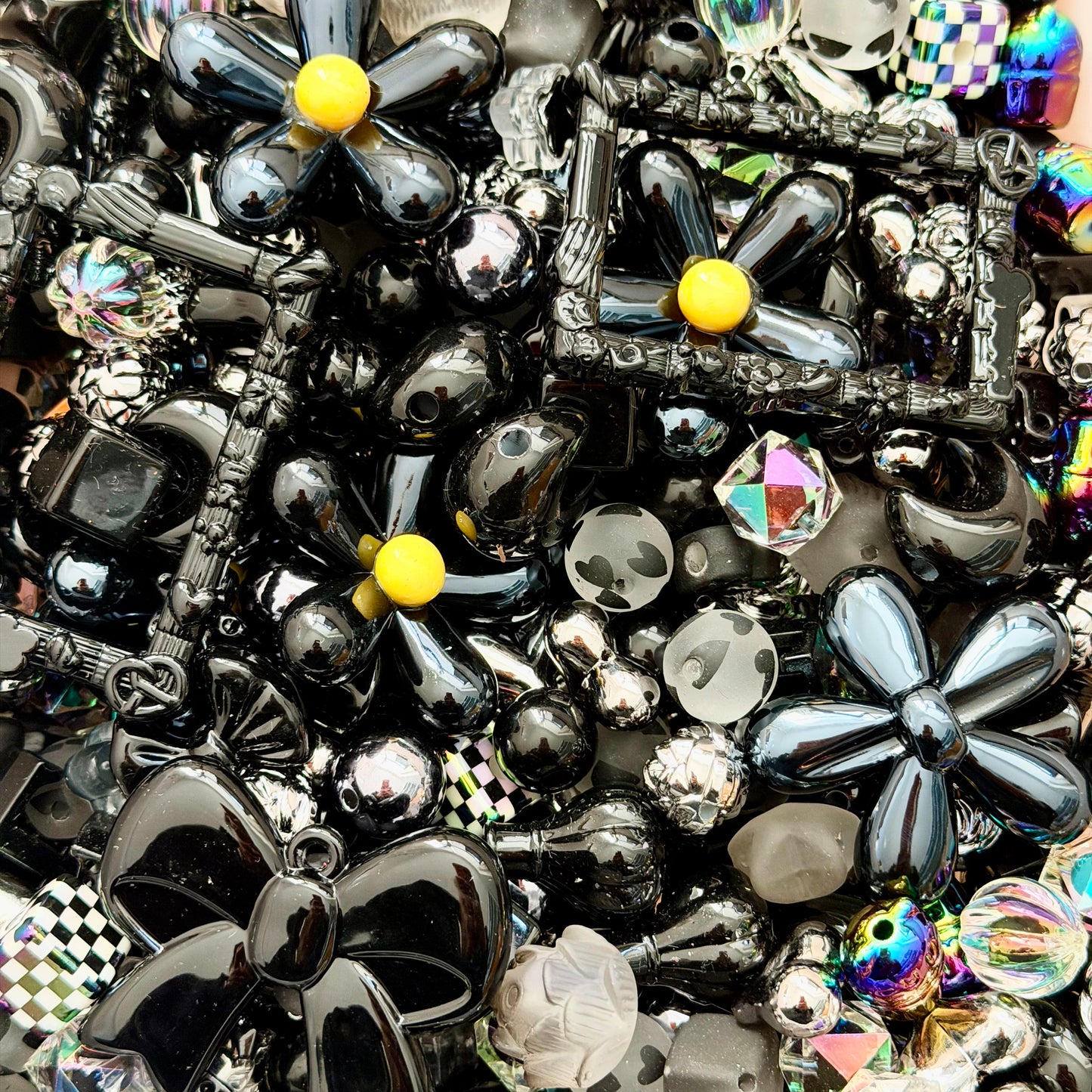 [Super01]星の綿毛ストランドビーズミックス（プラスチック / レジン / フロック 丸 + 異形珠 16-10mm ，100-600ml 六色選択）