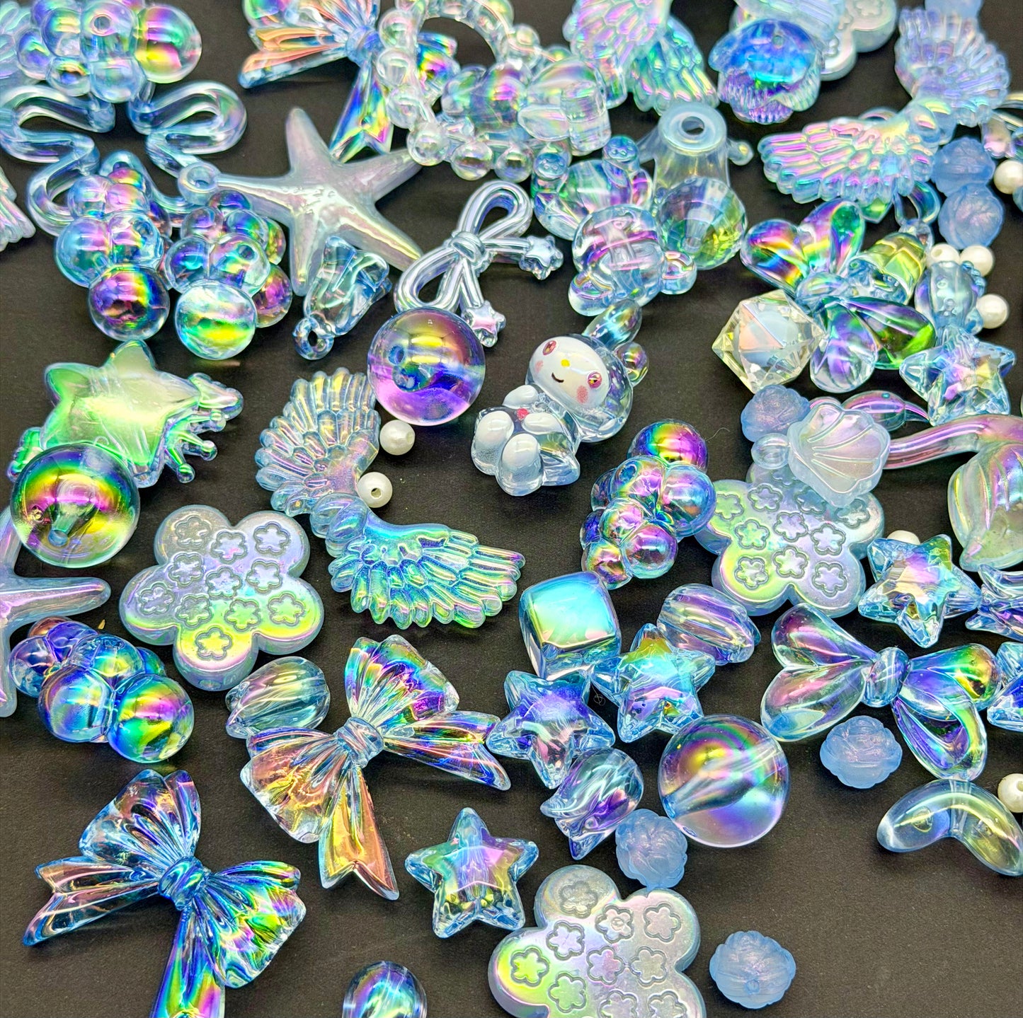 [Super01]星の綿毛ストランドビーズミックス（プラスチック / レジン / フロック 丸 + 異形珠 16-10mm ，100-600ml 六色選択）