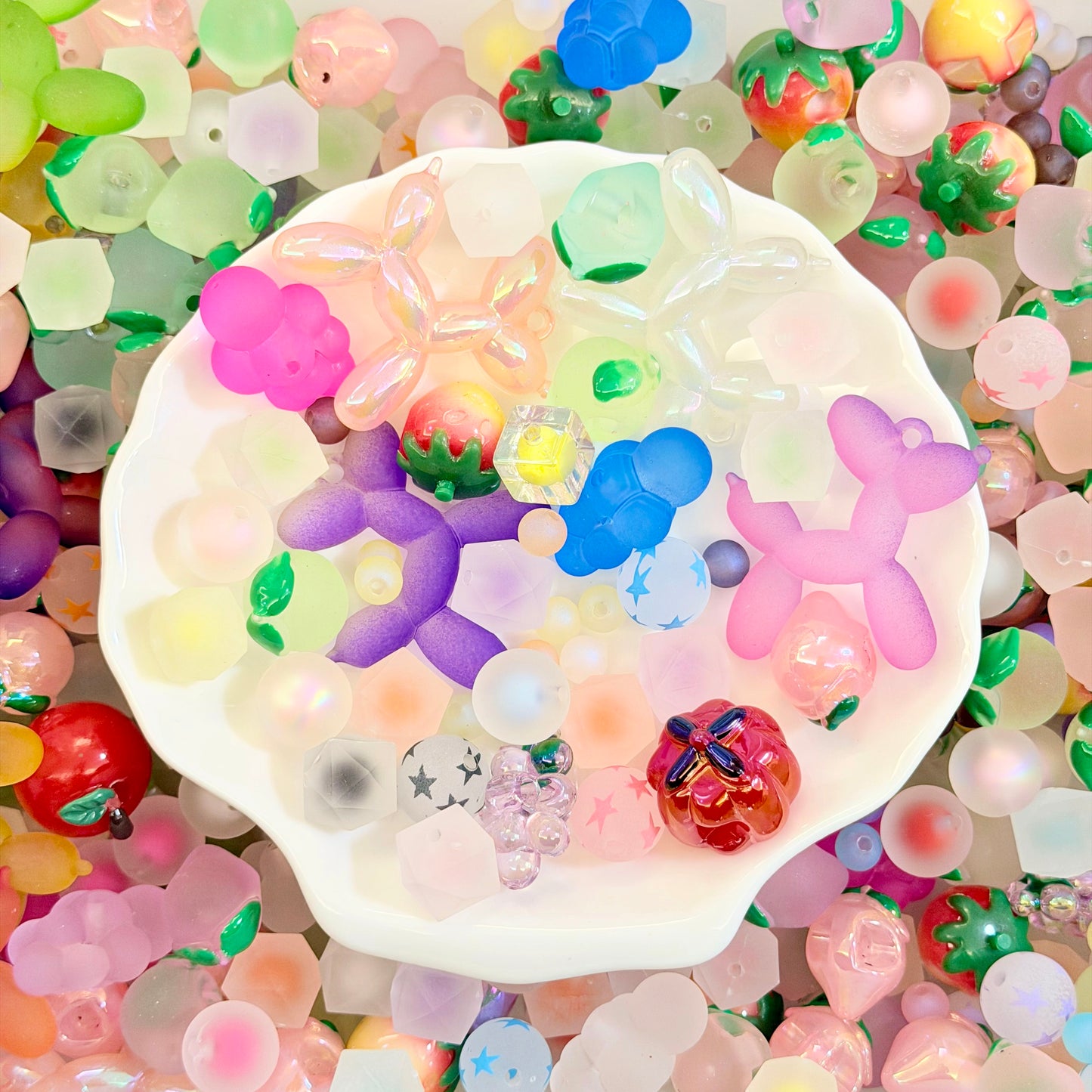 [Super03]花の波紋スルーホールミックスビーズ（アクリル / レジン / 木製 多サイズ多形状 ）