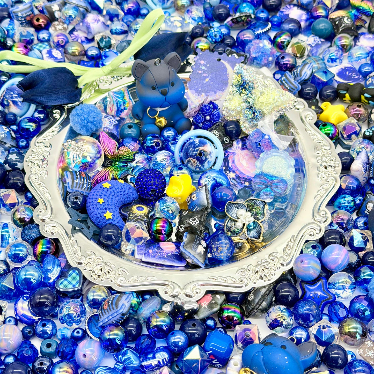 [Super01]星の綿毛ストランドビーズミックス（プラスチック / レジン / フロック 丸 + 異形珠 16-10mm ，100-600ml 六色選択）