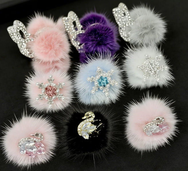 [T06]ウィンタースタイル合金ファーボールビーズデコレーションアクセサリー（大穴デザイン 1 個/ 2個入り）