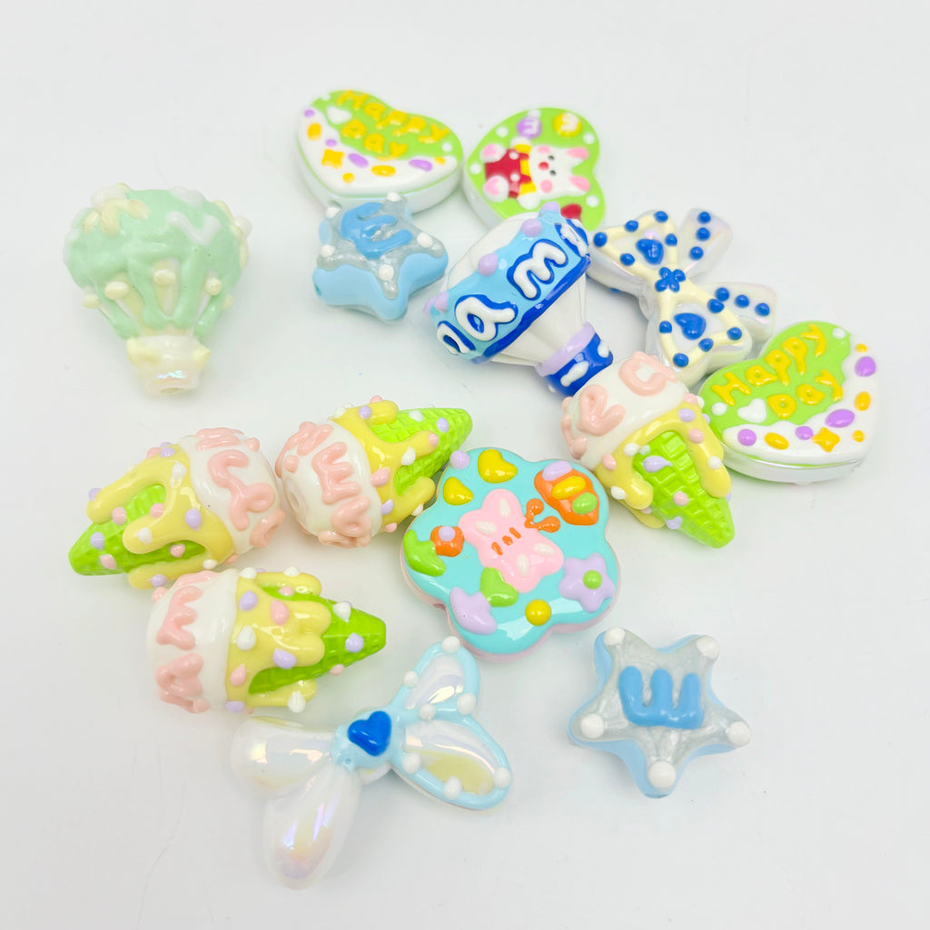 [開封] NEW.繊細手描きビーズ 1 粒ずつデザイン違う一点もの DIY 素材
