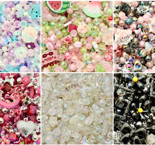 [Super]星の綿毛ストランドビーズミックス（プラスチック / レジン / フロック 丸 + 異形珠 16-10mm ，100-600ml 六色選択）