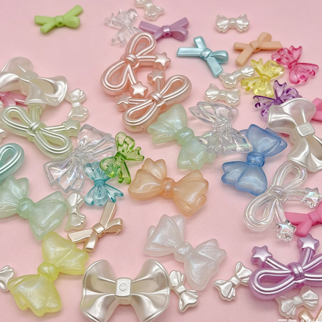[開封] NEW.デザイン豊富なリボン飾りパーツ 合金製を中心に樹脂タイプも混在 DIY 手芸素材