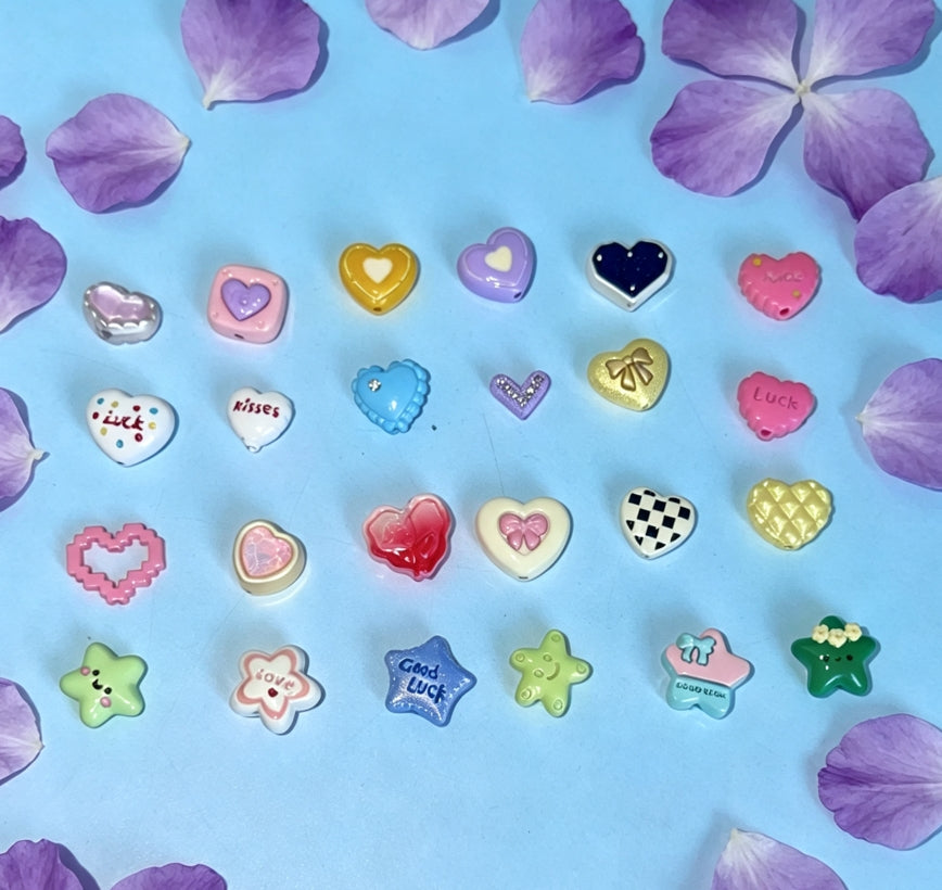 [開封] NEW.糸通し穴付きハート飾りパーツ 合金製とアクリル製 2 種素材 DIY 手芸装飾素材
