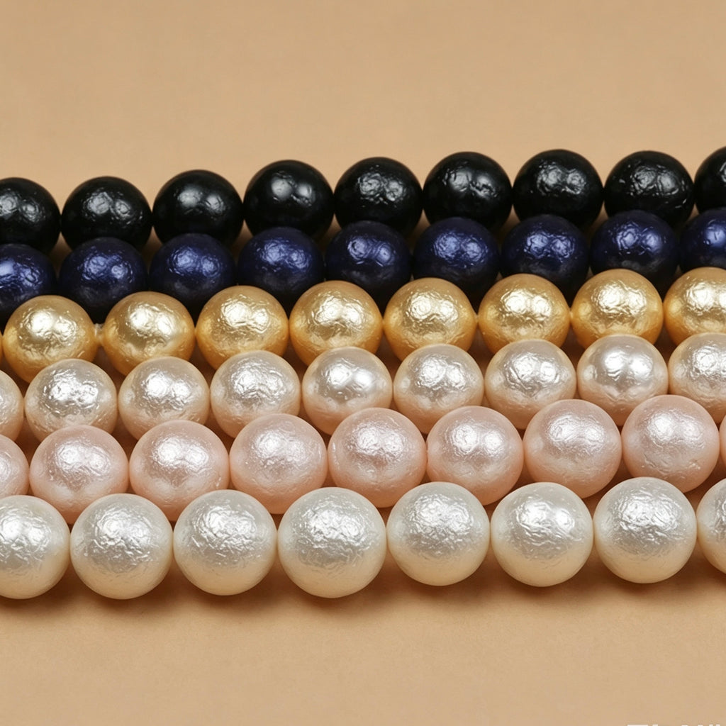 [開封] NEW.6mm シワ加工パールタイプ、質感あるガラスビーズ。アクセサリー制作・DIY 手芸パーツに最適