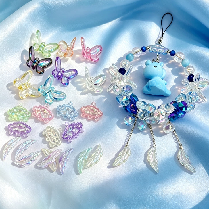 [開封] NEW.吊り穴付き蝶・葉っぱビーズチャーム　DIY アクセサリーパーツ