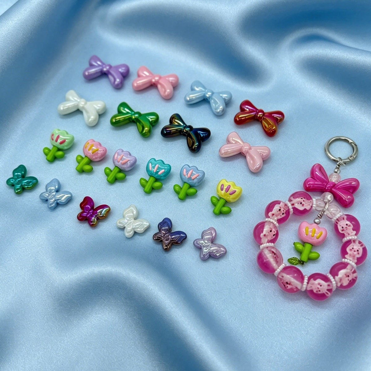[開封] NEW.アクリル素材リボン・花・蝶 携帯ストラップや花環などに使えます