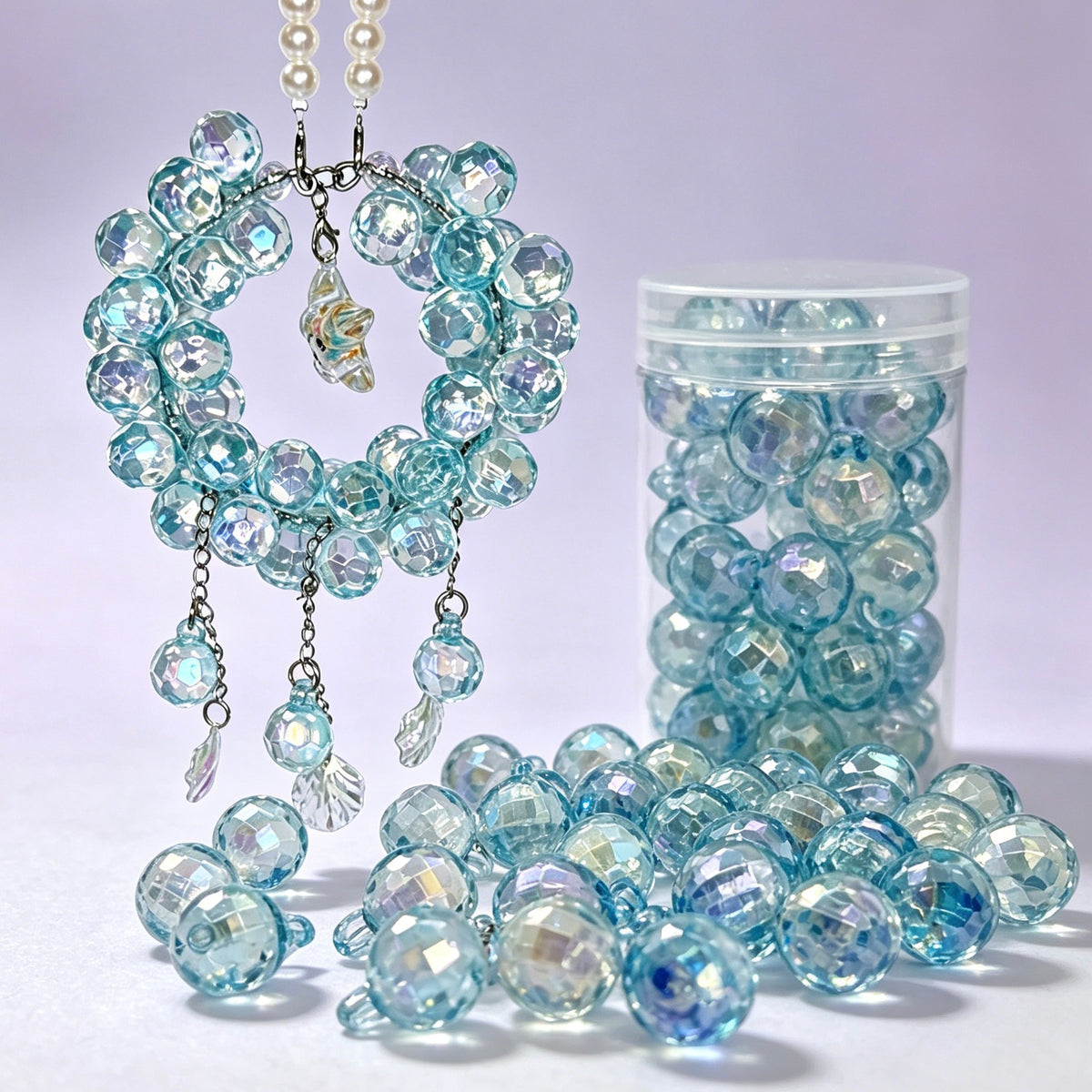 [開封] NEW.16mm 高透UVメッキオーロラカラー多面カットディスコプラネット吊り穴ビーズ DIY手芸 アクセサリーパーツ素材