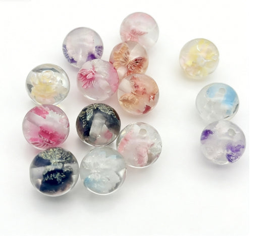 [A100]蝶夢の幽光・レジン串珠ミックス（蝶造型 / 夜光付き、16mm、5 個 / 10 個）