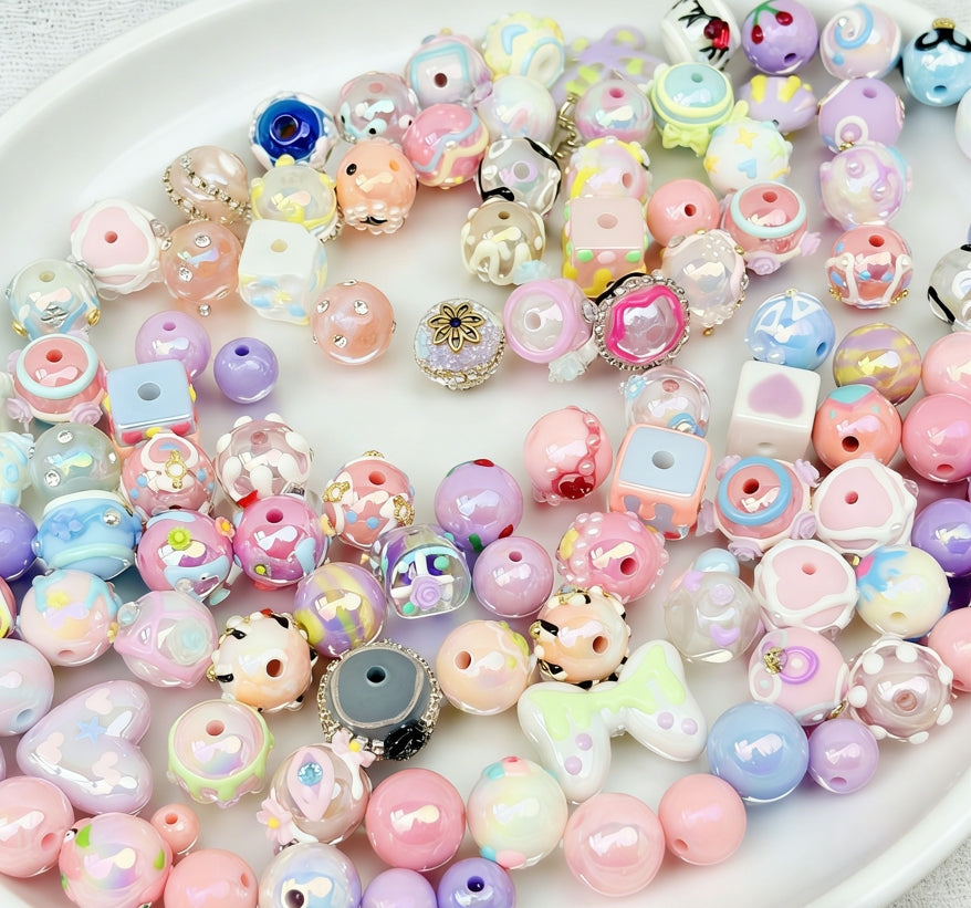 [A101]彩の星簇・ピンク白浅青プラスチック串珠ミックス（5 個 / 10 個 / 15 個）