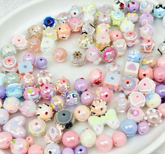 [A101]彩の星簇・ピンク白浅青プラスチック串珠ミックス（5 個 / 10 個 / 15 個）