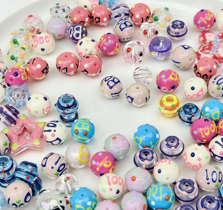 [A102]甜彩の星簇・ピンク白浅青瑠璃プラスチック串珠ミックス（5 個 / 10 個 / 15 個）