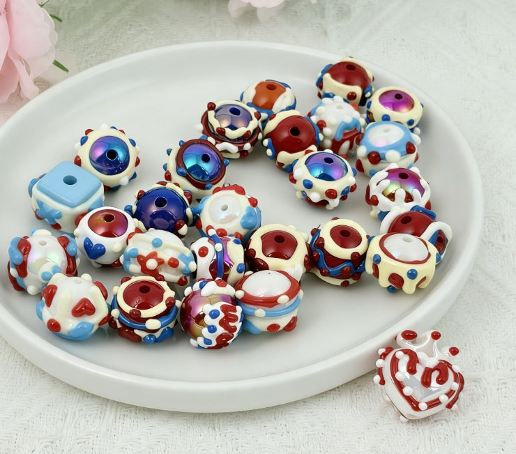 [開封] NEW.繊細手描きビーズ 1 粒ずつデザイン違う一点もの DIY 素材