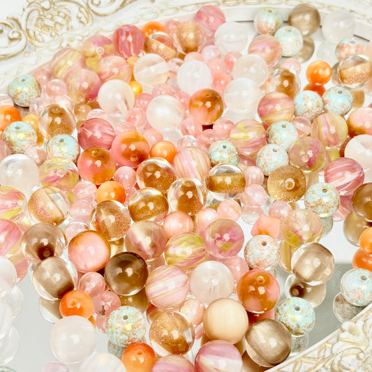 [A120]暖棕粉織・棕粉暈染レジン串珠ミックス（50ML/100ML）