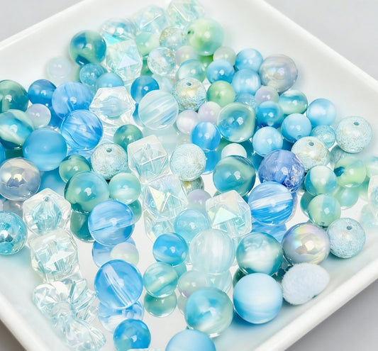 [A121]清浅藍韵・浅藍暈染レジン串珠ミックス（50ML/100ML）