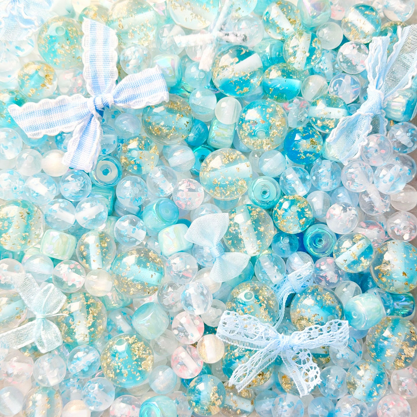 [A138]青の霧と晶閃*レジンストランドビーズミックス（丸珠中心 100ml）