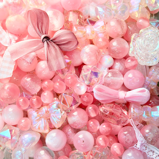 [A139]柔らかな桃色の幻の紗レジンストランドビーズミックス