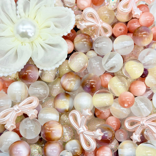 [A159]暖かな杏色と柔らかな桃色ストランドビーズミックス