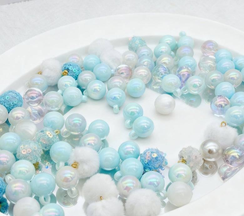 [A60]浅藍の柔漾・吊孔ビーズミックス：青白幻透明ビーズ 100ml/200ml