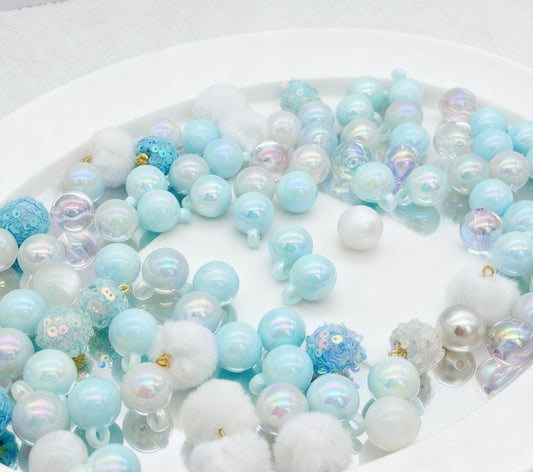 [A60]浅藍の柔漾・吊孔ビーズミックス：青白幻透明ビーズ 100ml/200ml
