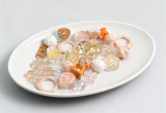 [A63]粉橙の甜霧・アクリルビーズミックス：ピンクオレンジ柔らかな透明ビーズ 50ml/100ml