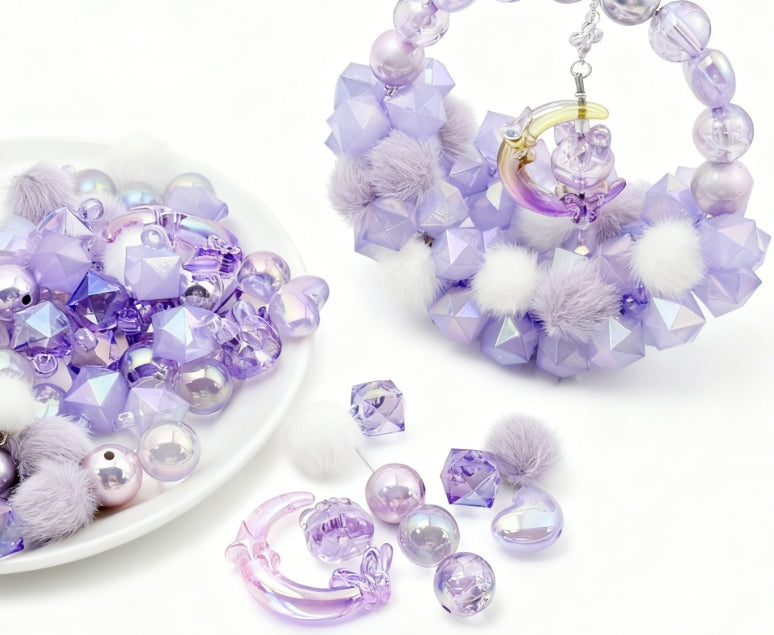 [A64]浅紫の雲韵・アクリルビーズミックス：紫調透明可愛いビーズ 50ml/100ml