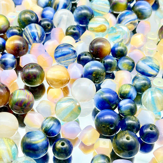 [A79]浅藍の暖韵・樹脂ビーズミックス：青黄色透明柔らかなビーズ 50ml/100ml