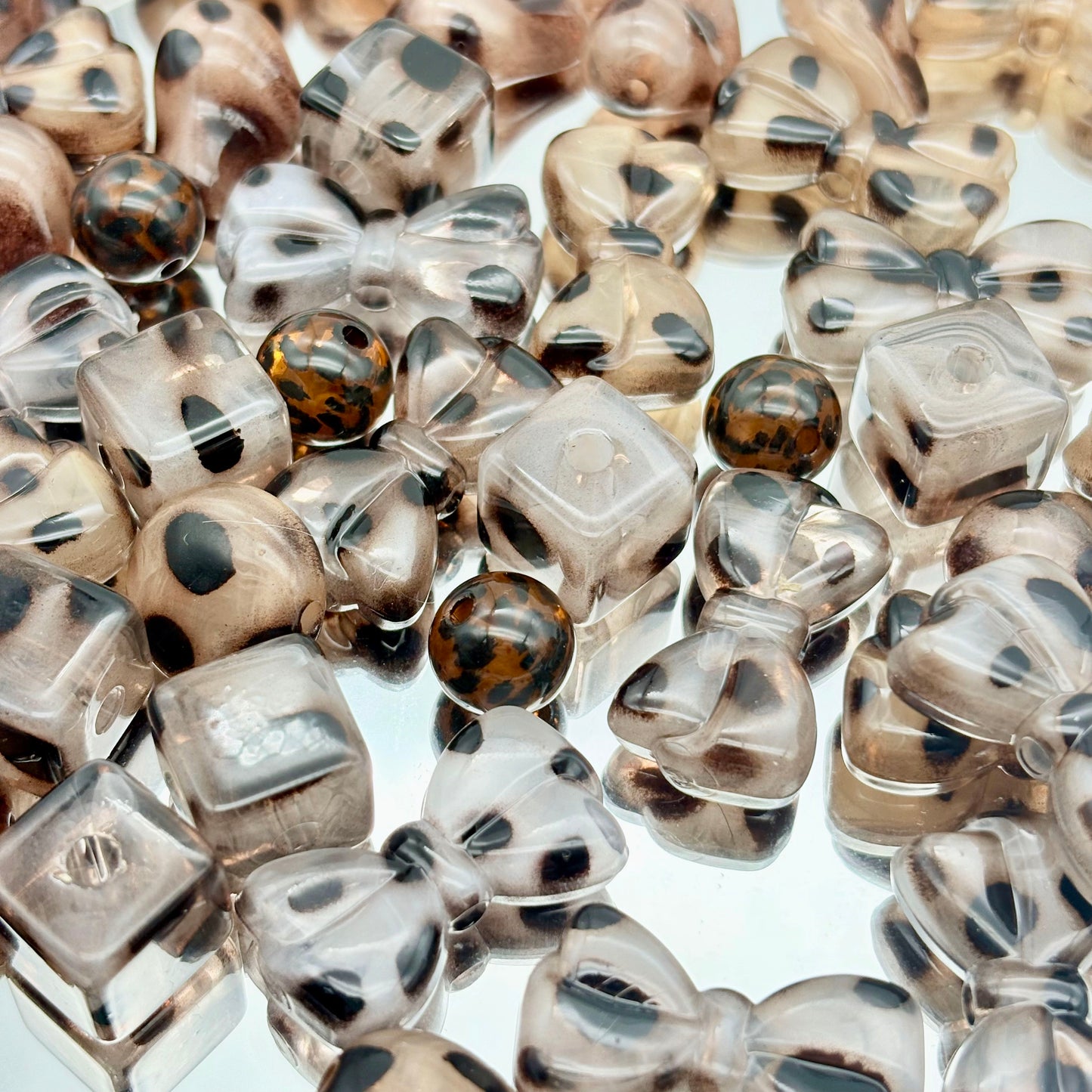 [A90]豹紋の霧棕・プラスチックビーズ：茶黒柔らかな透明ビーズ 6 個 / 12 個