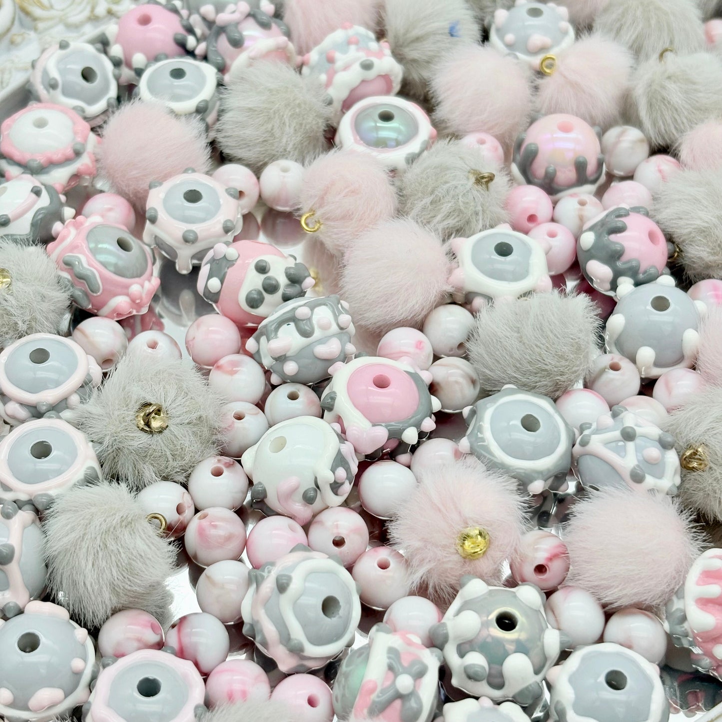 [A95]柔雲の軽簇・レジン / ポリエステル / アクリル / 植毛串珠ミックス（50ml/100ml）