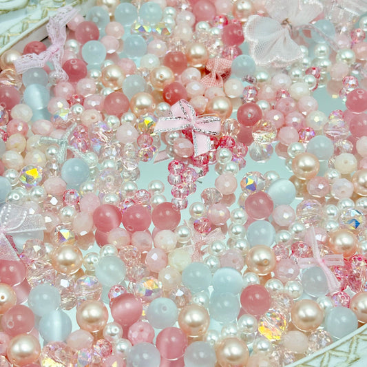 [B101]浅粉韵珠・粉調ガラス天然石串珠ミックス（30ml/50ml）