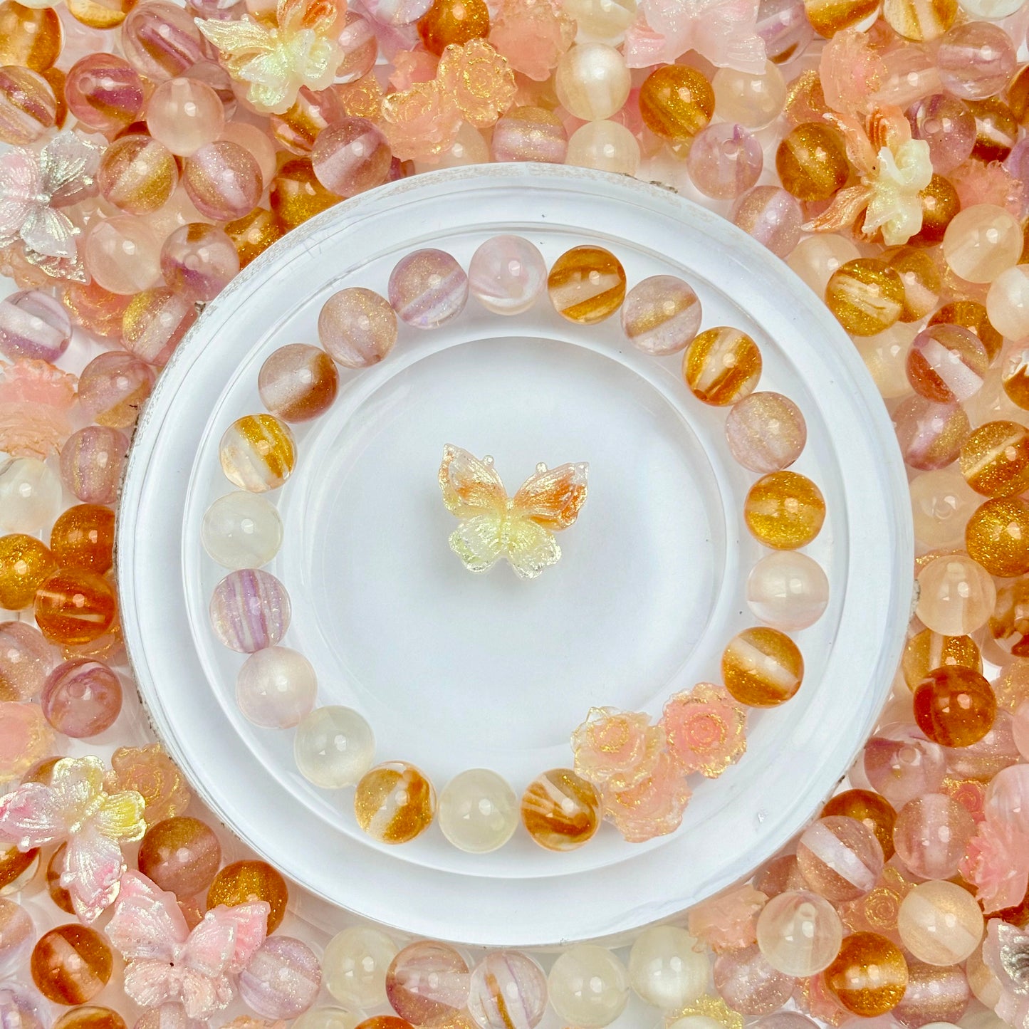 [B111]「暖かなオレンジと柔らかな桃色」ストランドビーズミックス