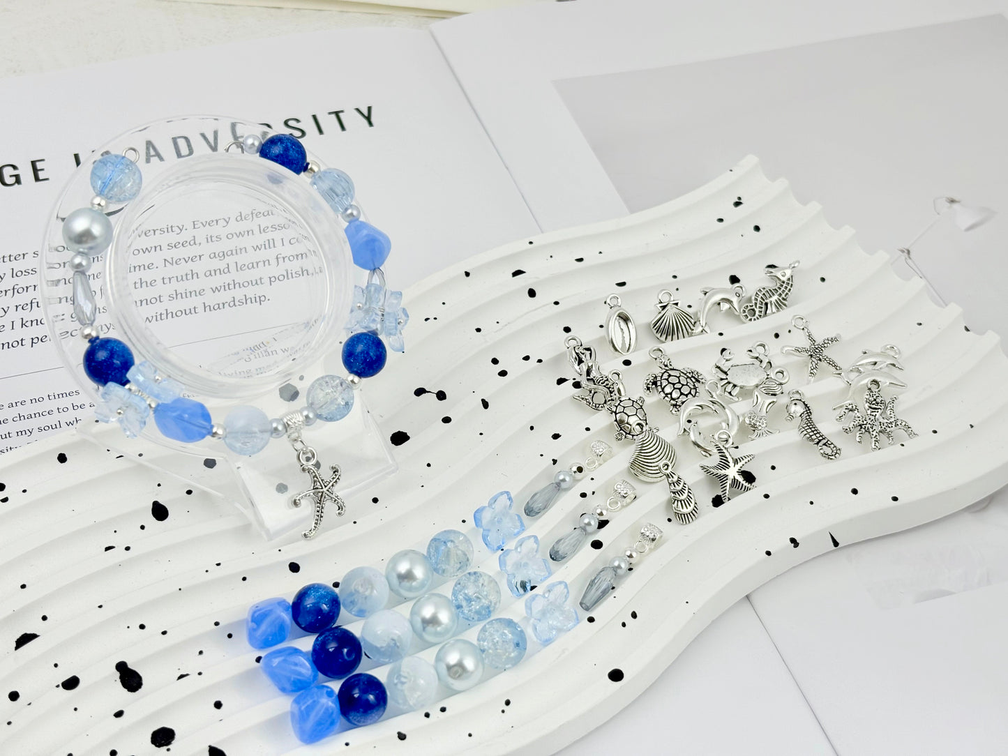 [B43]霧藍の海嶼・ビーズミックス（複数素材）：青柔らかな海飾りビーズ 50ml/100ml