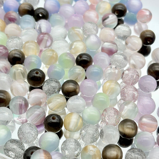 [B44]紫霧の柔茶・ビーズミックス（複数素材）：紫色系茶霧ビーズ 50ml/100ml