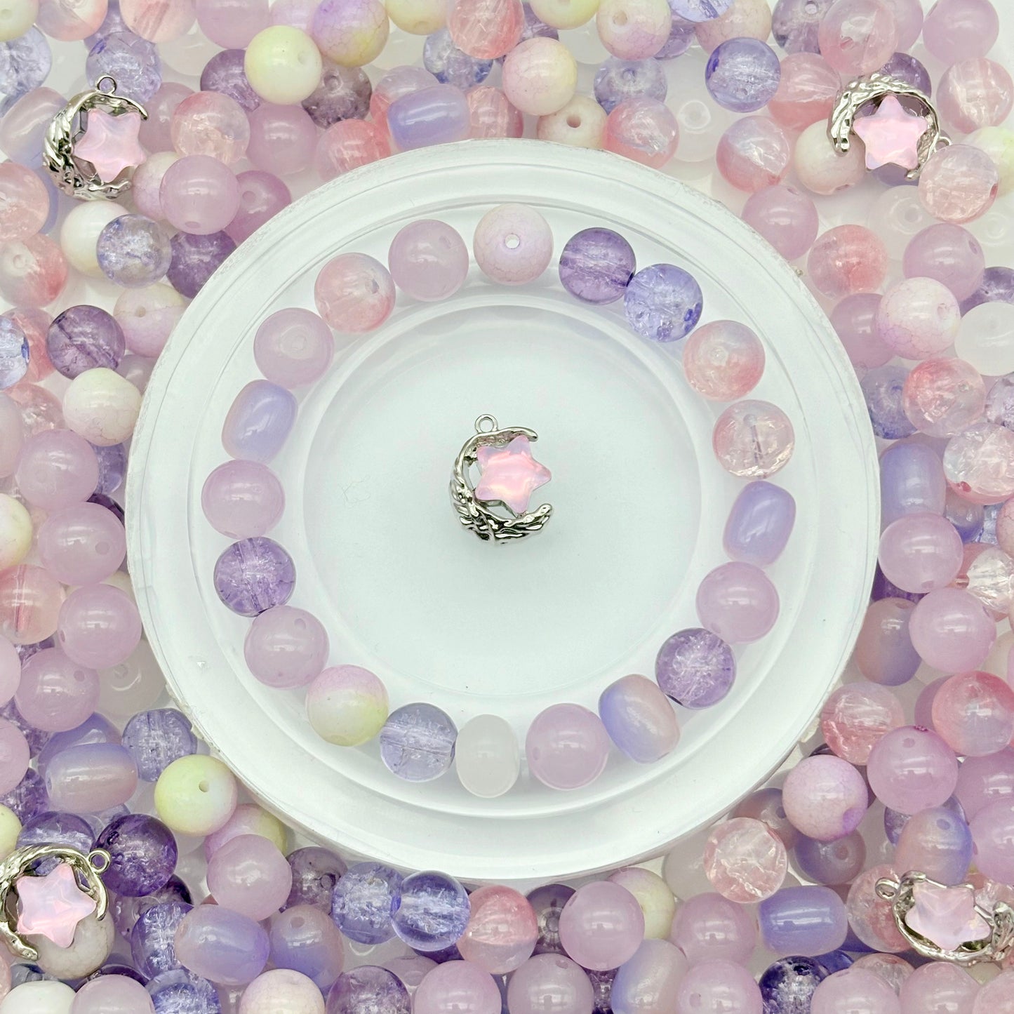 [B48]粉霧の紫星・ビーズミックス（瑠璃）：ピンク紫の柔らかな透明ビーズ 50ml/100ml