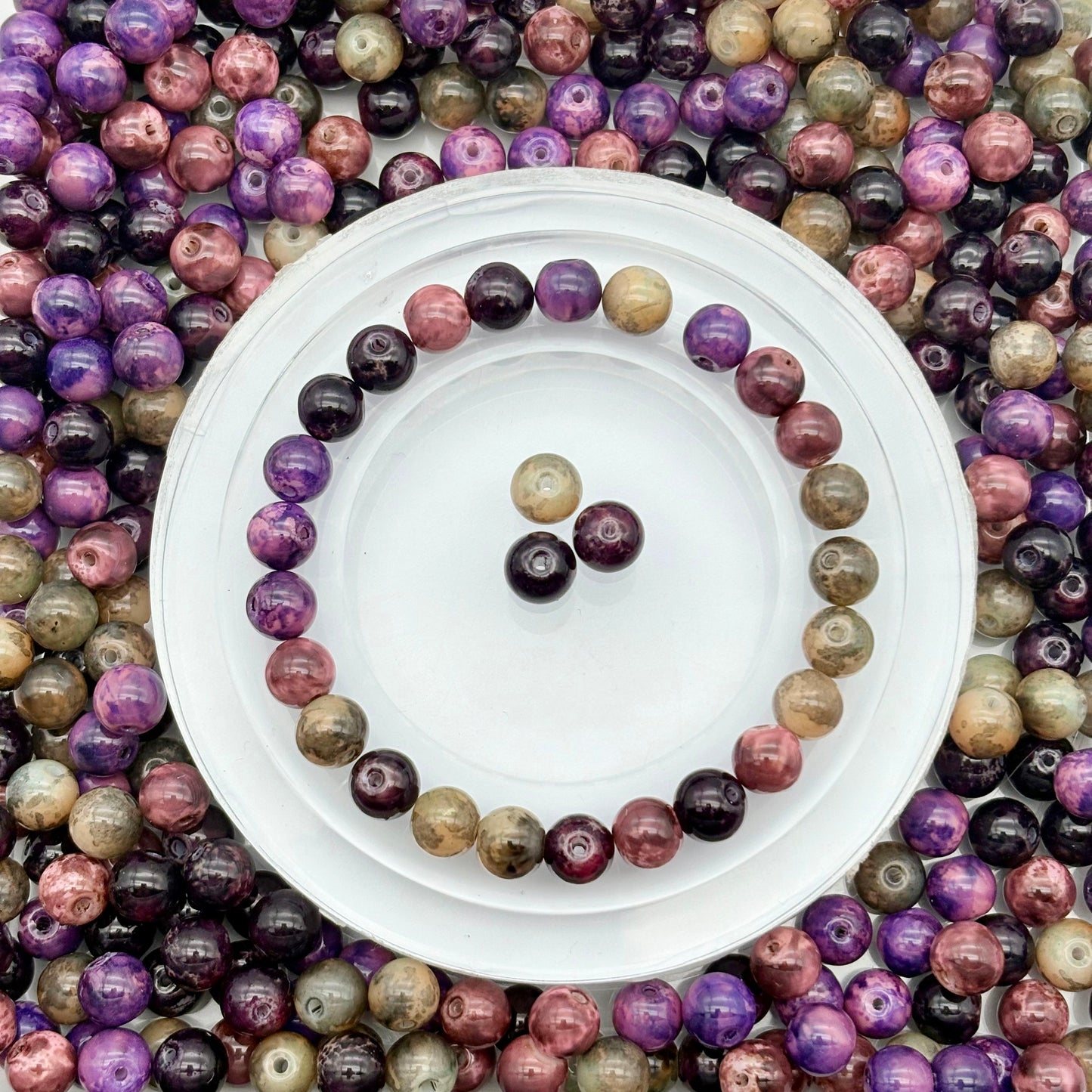 [B50]浅紫の暖紗・ビーズミックス：紫茶色透明柔らかなビーズ 50ml/100ml