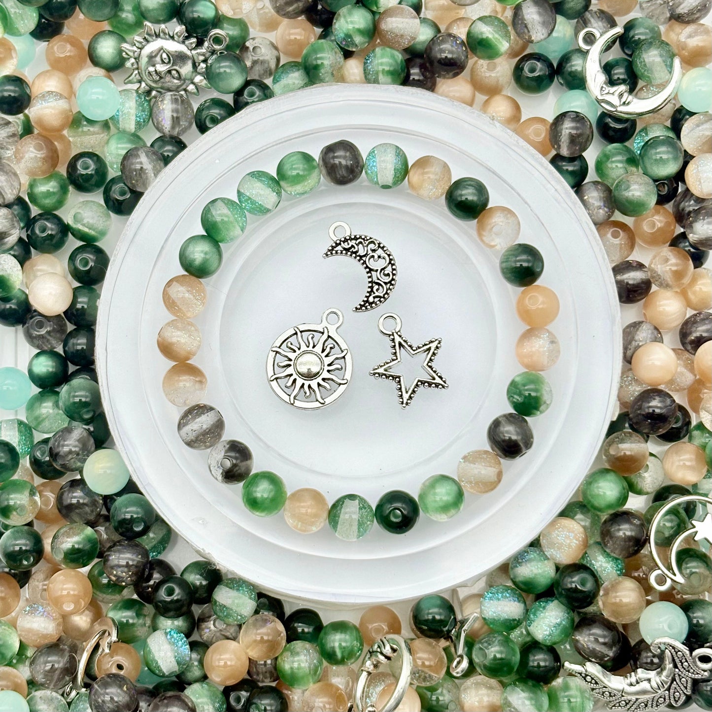 [B54]翠霧の暖砂・ビーズミックス：緑茶色柔らかな潤いビーズ 50ml/100ml