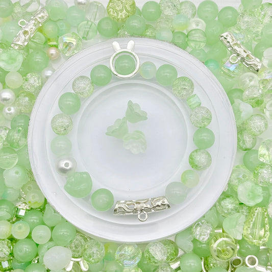 [B56]浅翠の晶韵・瑠璃 / 合金串珠ミックス（10mm ビーズ中心、形状・カラーランダムパック、50ml/100ml）