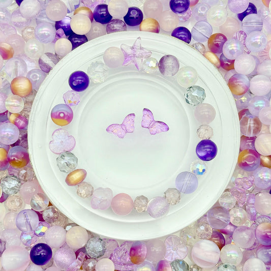 [B57]幻紫の晶璃・ガラス串珠ミックス（8mm ビーズ中心、形状・カラーランダムパック、50ml/100ml）