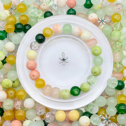 [B58]春芽の柔黄・ガラス串珠ミックス（8mm ビーズ中心、形状・カラーランダムパック、50ml/100ml）