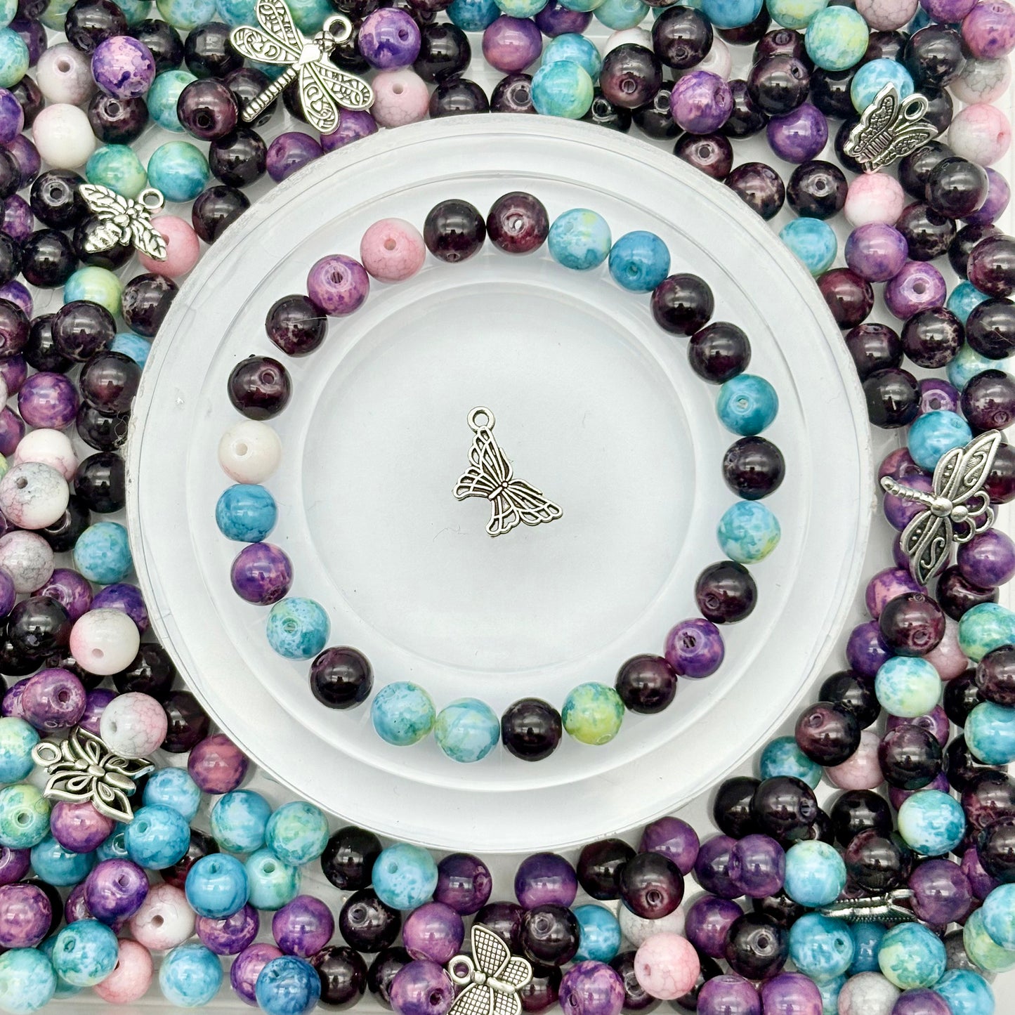 [B59]紫霧の青璃・ガラス串珠ミックス（8mm ビーズ中心、形状・カラーランダムパック、50ml/100ml）