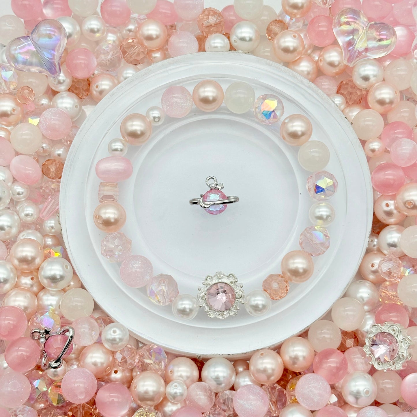 [B63]浅桜の晶珠・ガラス串珠ミックス（形状 / サイズ・カラーランダムパック、30ml/50ml）