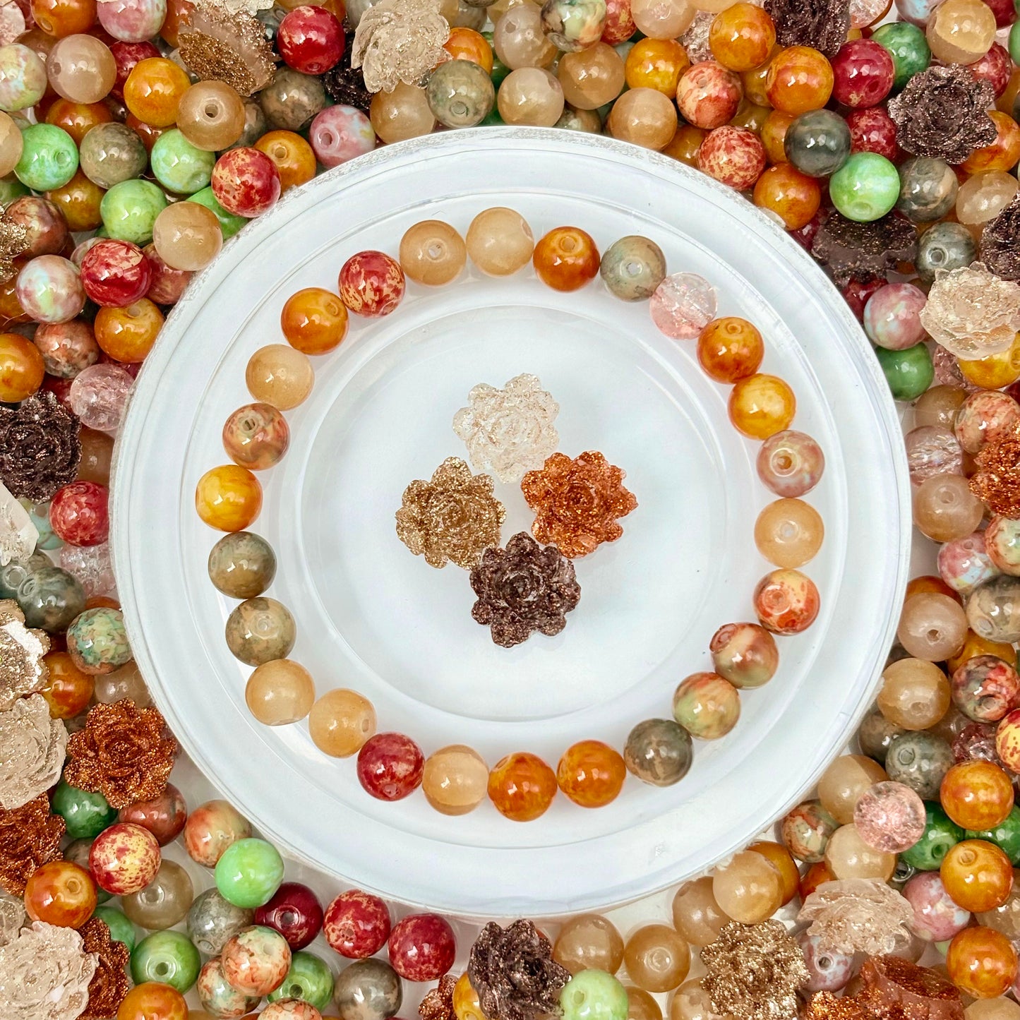 [B73]向日葵の煦・暖金橙調ガラス串珠デコレーション（50ml/100ml）